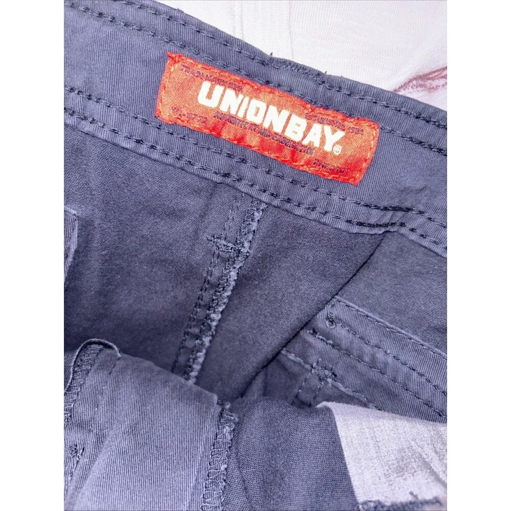 Unionbay Men Blue Cargo Shorts Cotton Canvas Zip Solid Flat Front Pockets 38