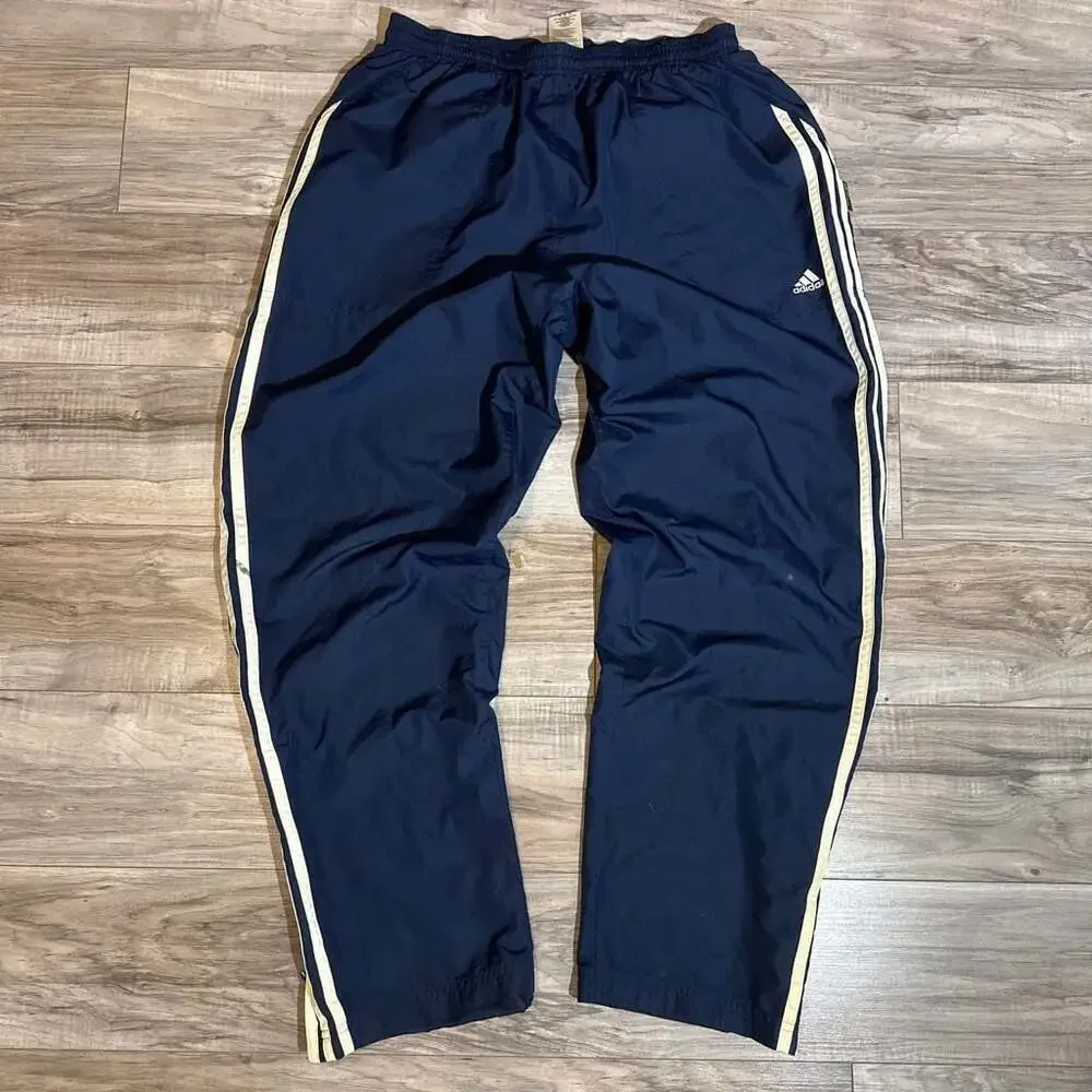 Vintage Adidas ClimaProof Navy Blue Windbreaker Track Pants with Side Zippers