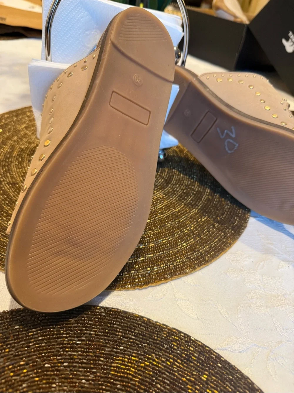 Vince Camuto taupe slides