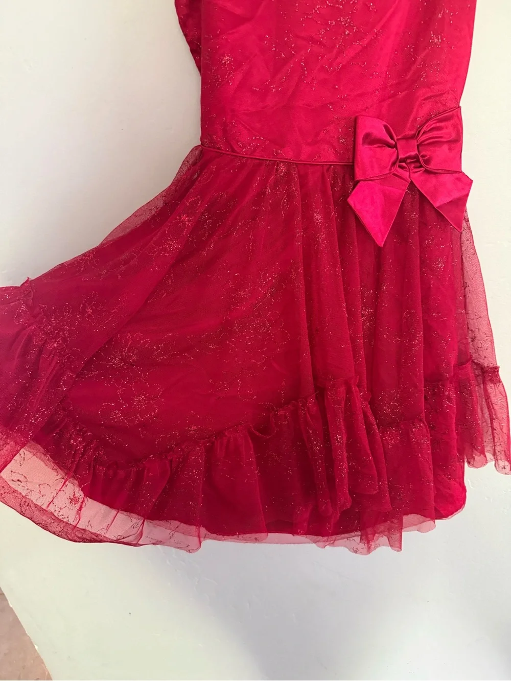 Jona Michelle Red Glitter Floral Tulle Dress