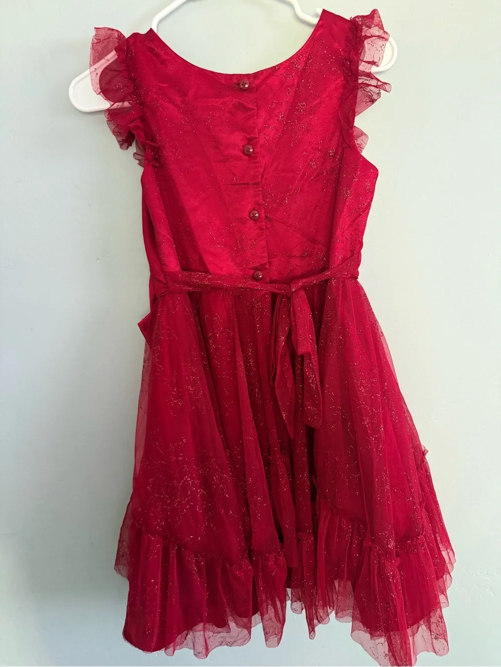 Jona Michelle Red Glitter Floral Tulle Dress