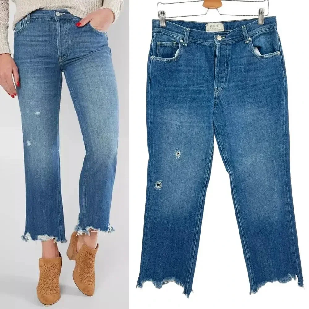 Free‎ People Maggie Straight Jeans Sequoia Blue Denim Size 28