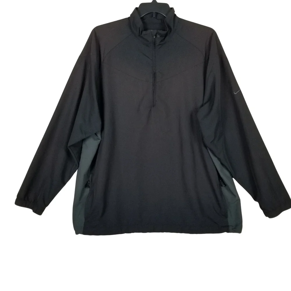 Nike Golf Pullover Men XXL Black 1/4 Zip Mock Neck Windbreaker Jacket