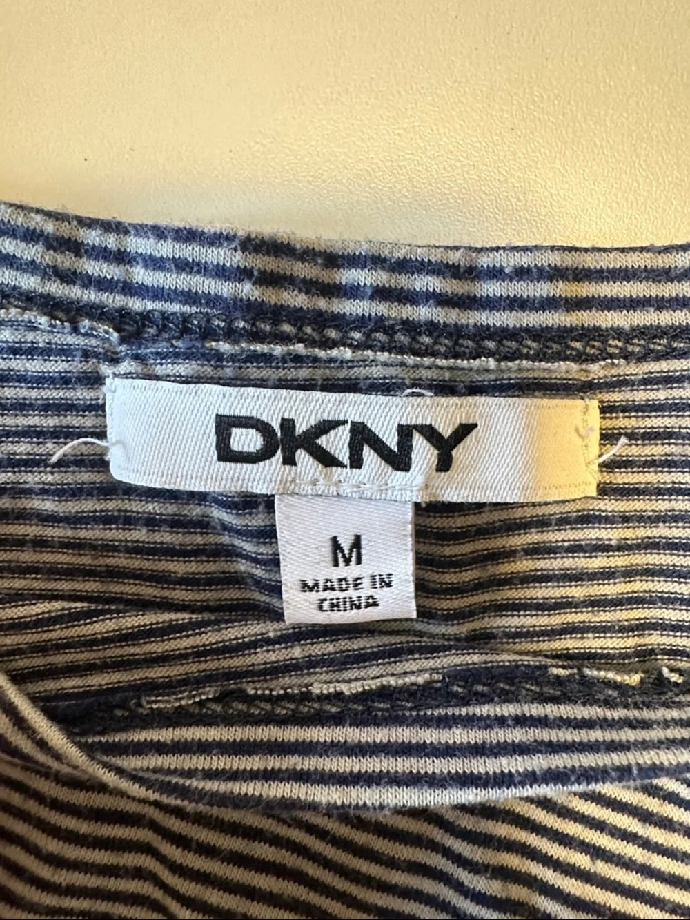 DKNY Navy and White Striped Ruffle Sleeve Tee