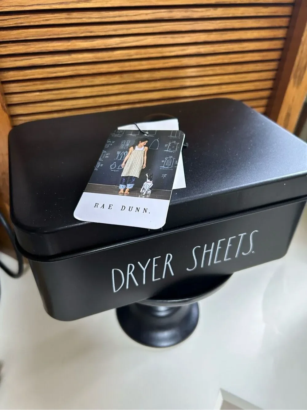 Rae Dunn Black Dryer Sheets Metal tin container Laundry Room Farmhouse Decor