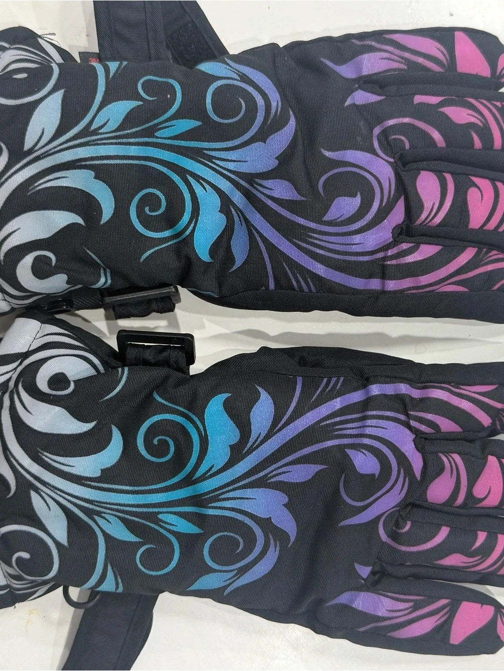 Black Gloves with Blue to Purple Ombre Swirl Print