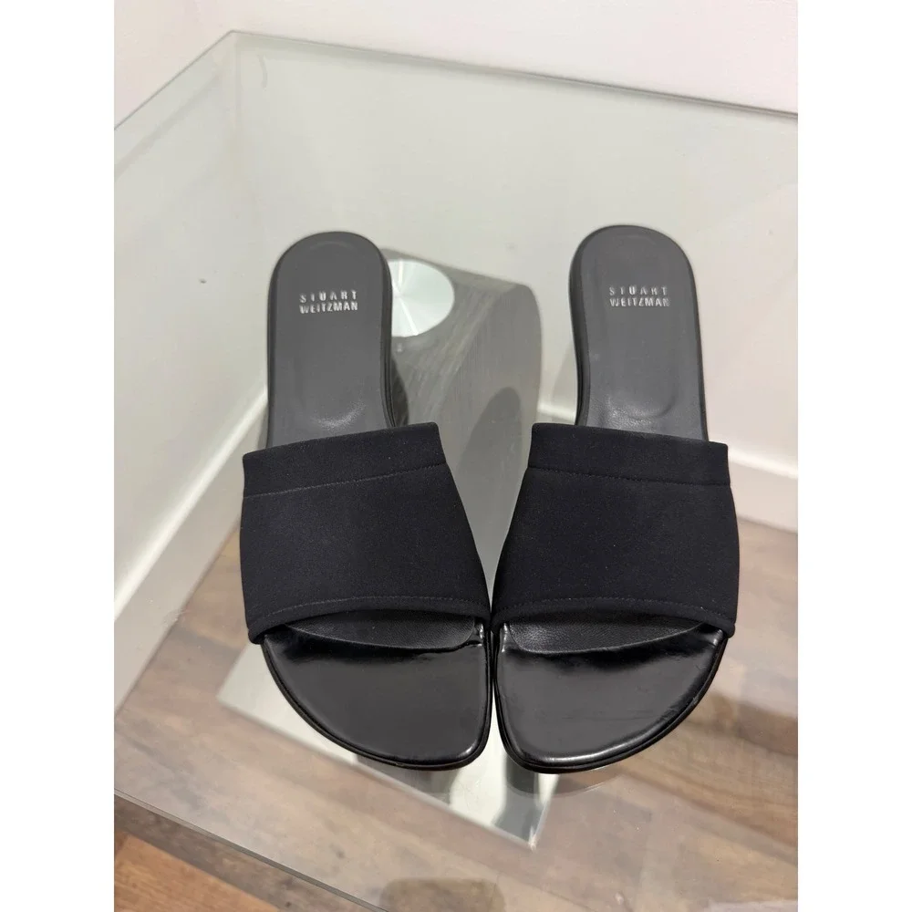 Stuart Weitzman Womens Black Stretch Wedge Slide Sandals Mules A41006 Size 8 N