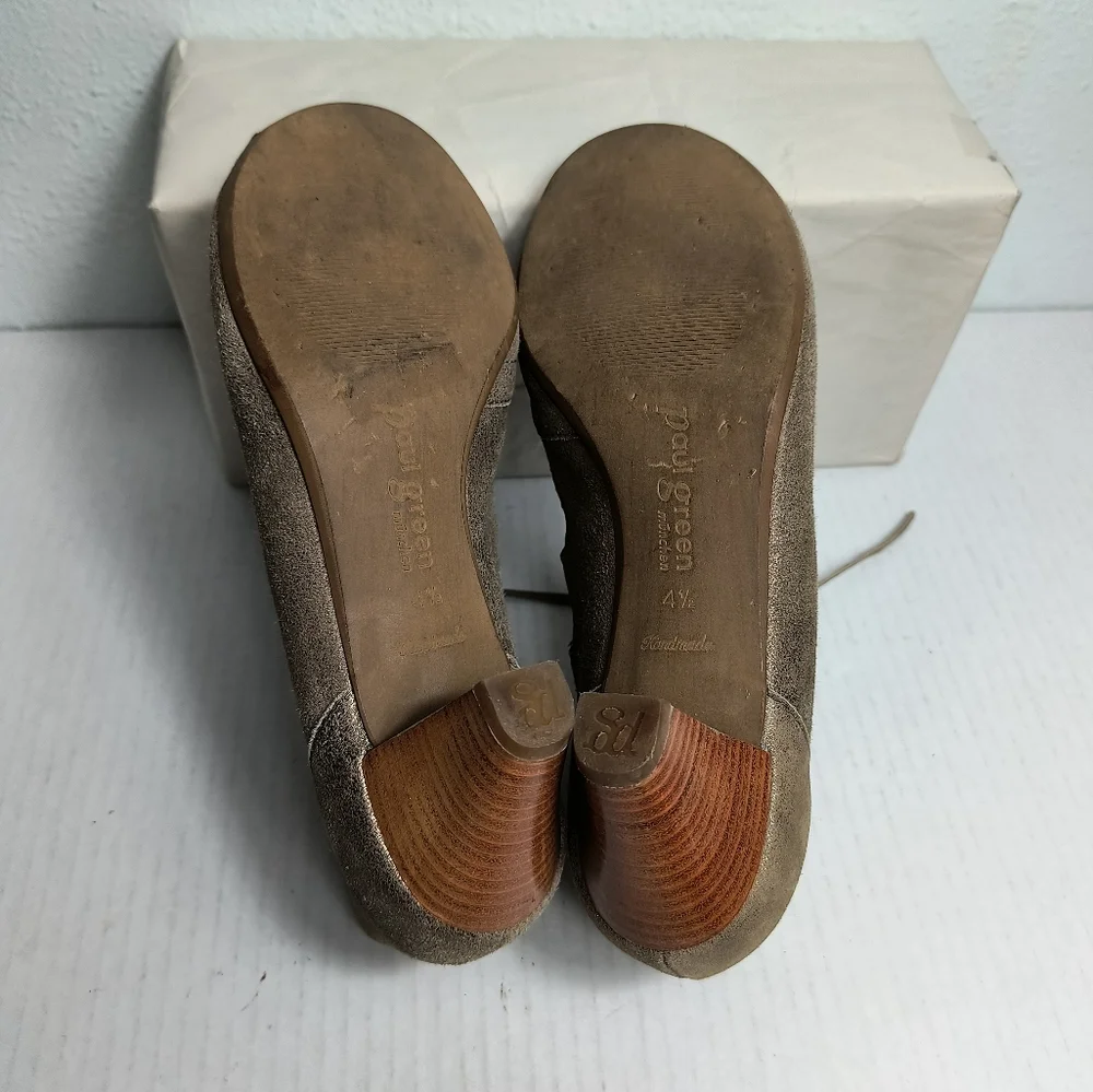Paul Green Múnchen Size 7 Tan Ankle Booties with Cut-Out Design Low Heel Lace Up
