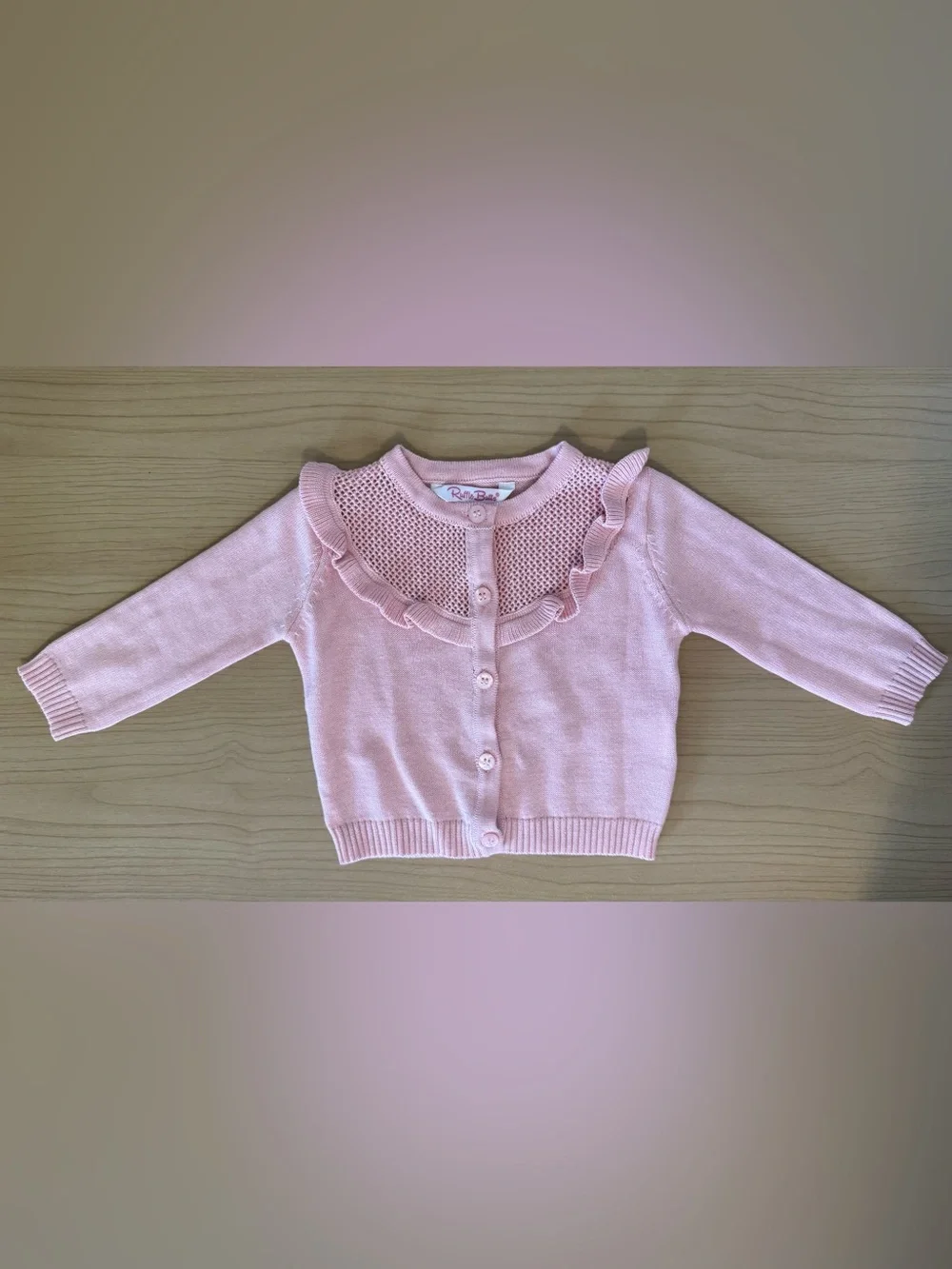 Ruffle Butts Light Pink Ruffle-Trim Knit Cardigan