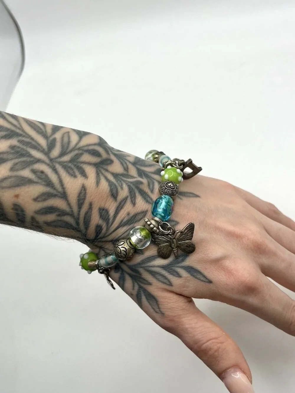VTG Sterling Silver Charm Bracelet Artisan Lampwork Glass Beads Florida Shell