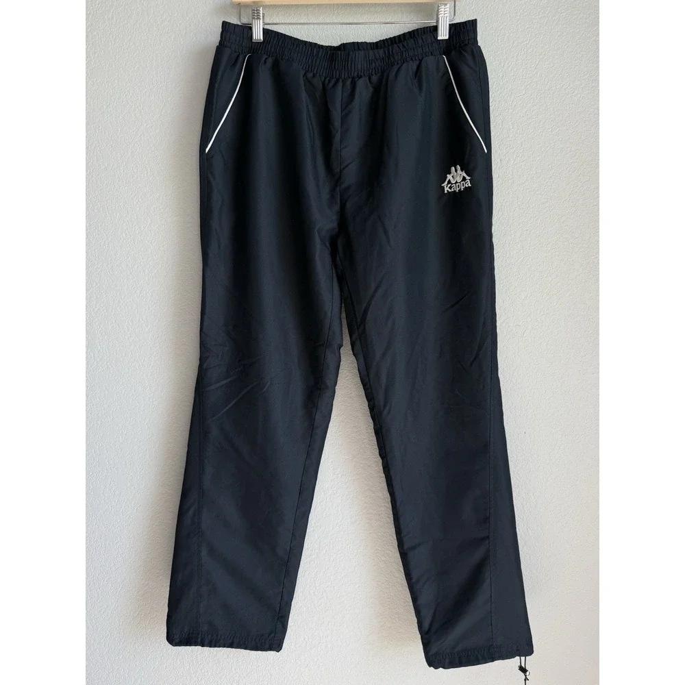 Kappa Men's L Black Nylon Windbreaker Pants Track Techwear Gorpcore Toggle Cuff