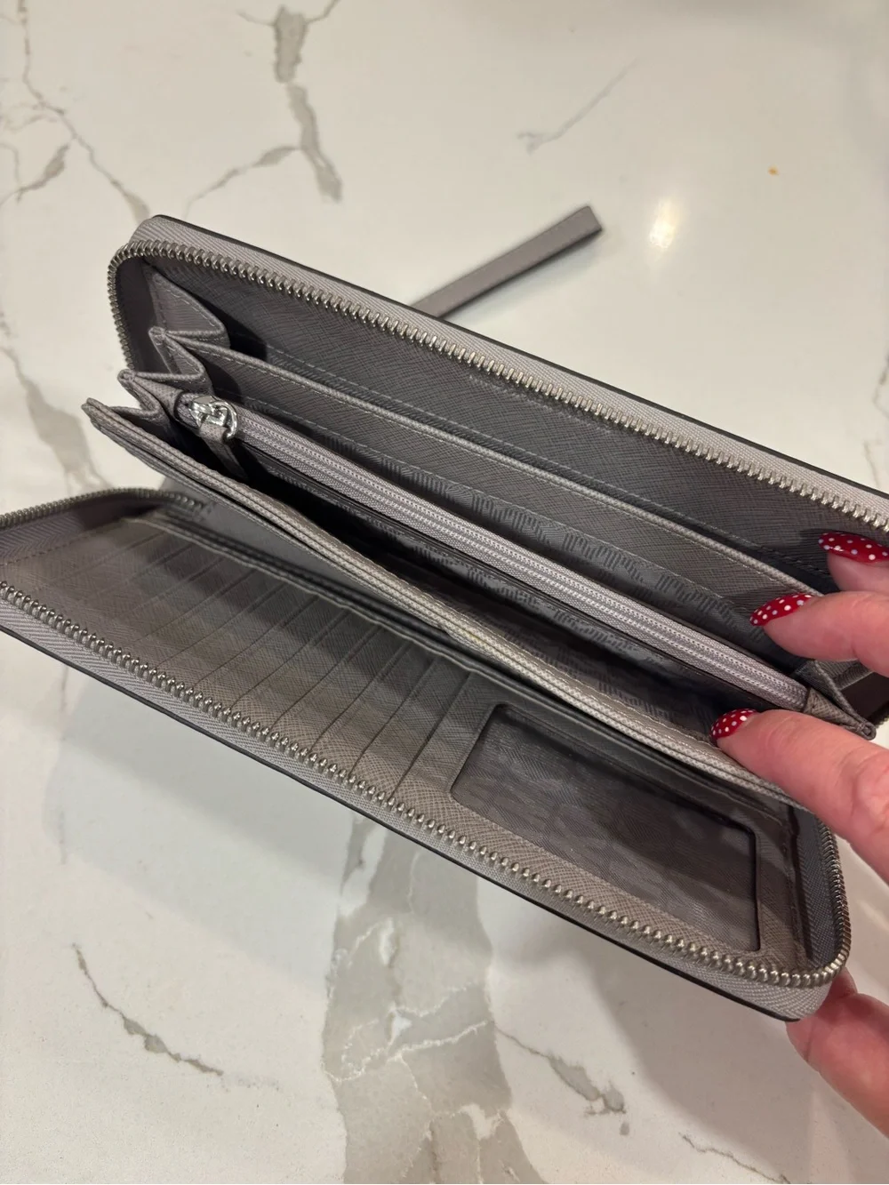Michael Kors Light Gray Saffiano Zip Wristlet