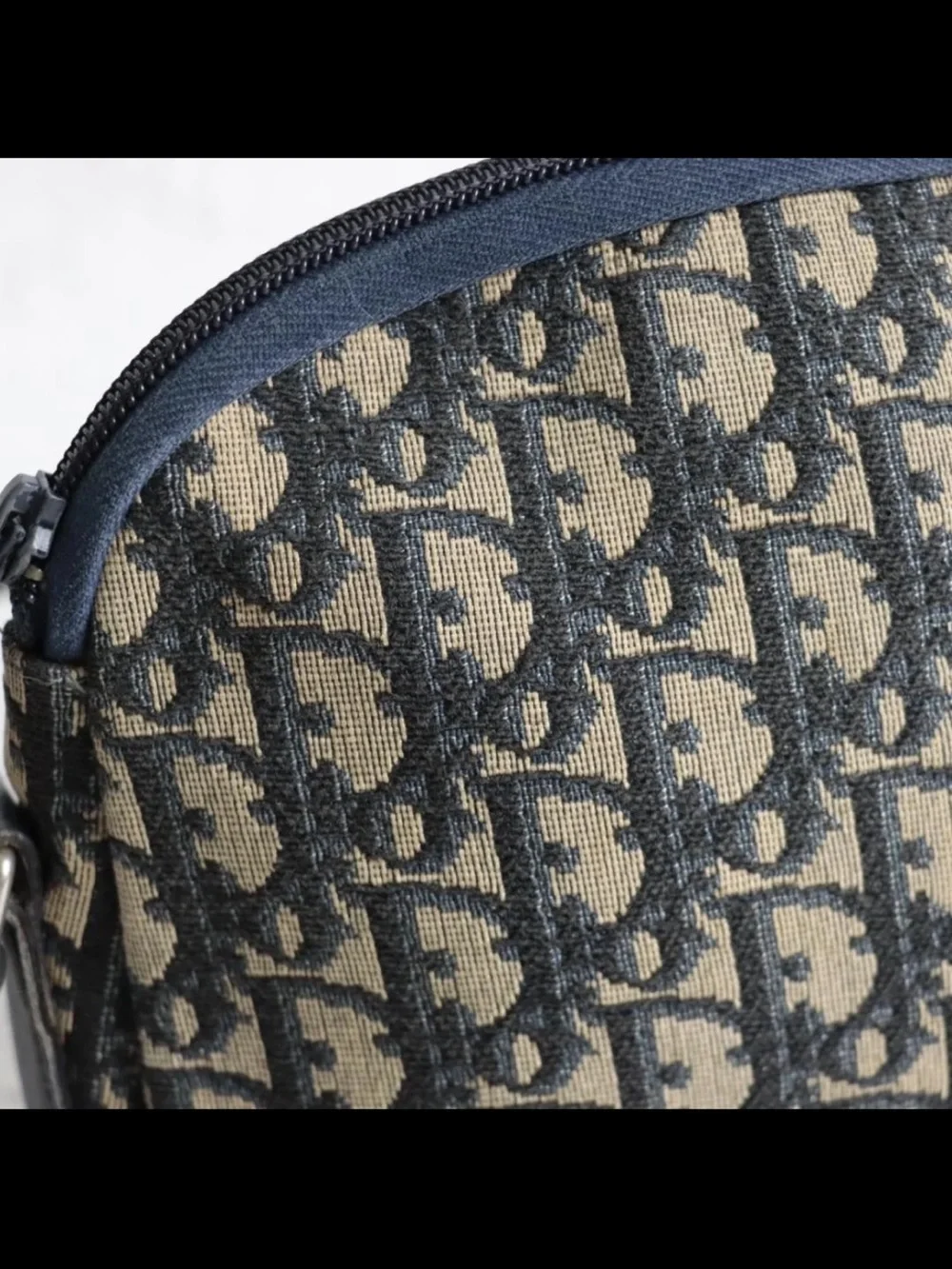 Dior Navy and Beige Monogram Shoulder Bag with Gold Accent