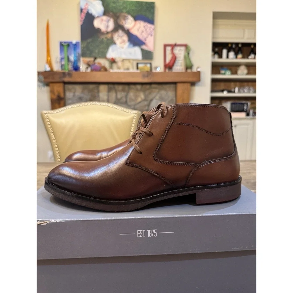 Stacy Adams Kyron Plain Toe Lace Up Chukka Boots in Cognac Size 9.5