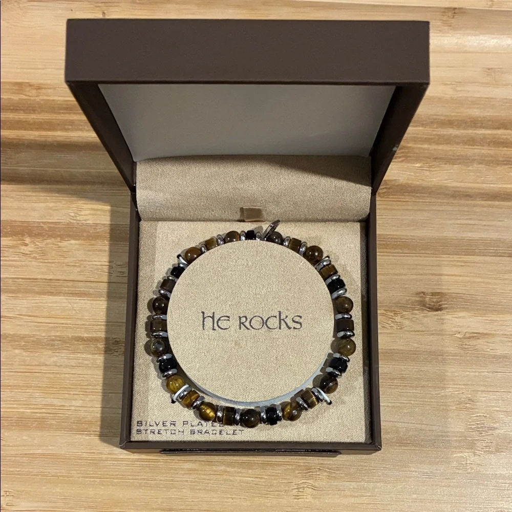 Rocks Silver Plated Bracelet with Brown and Black Beads