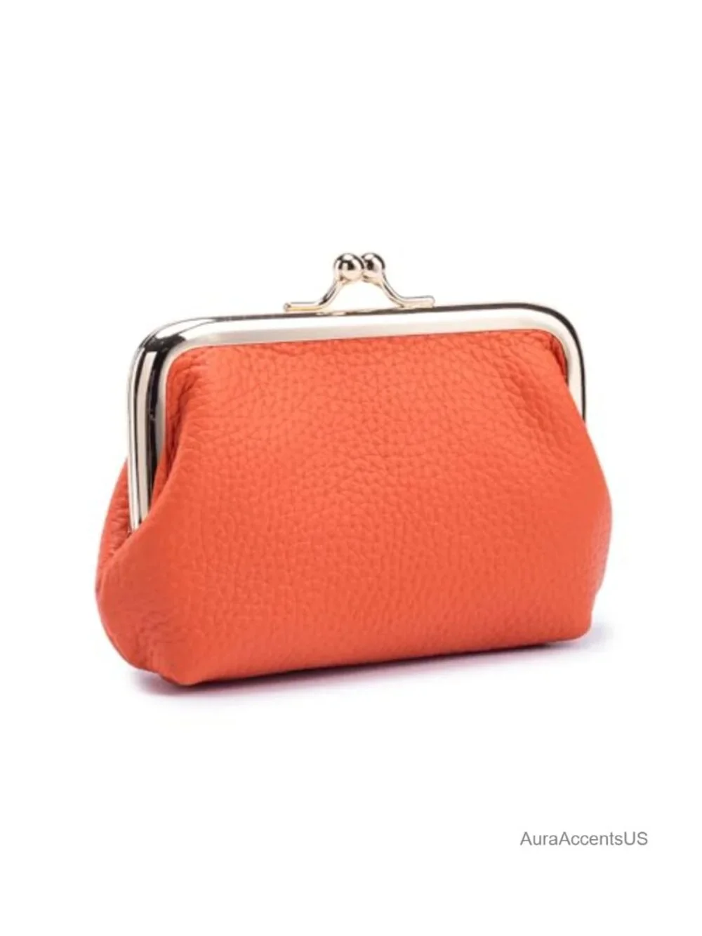 Genuine Leather Clip Coin Purse with Key Ring Mini Card Holder Wallet Kiss Lock