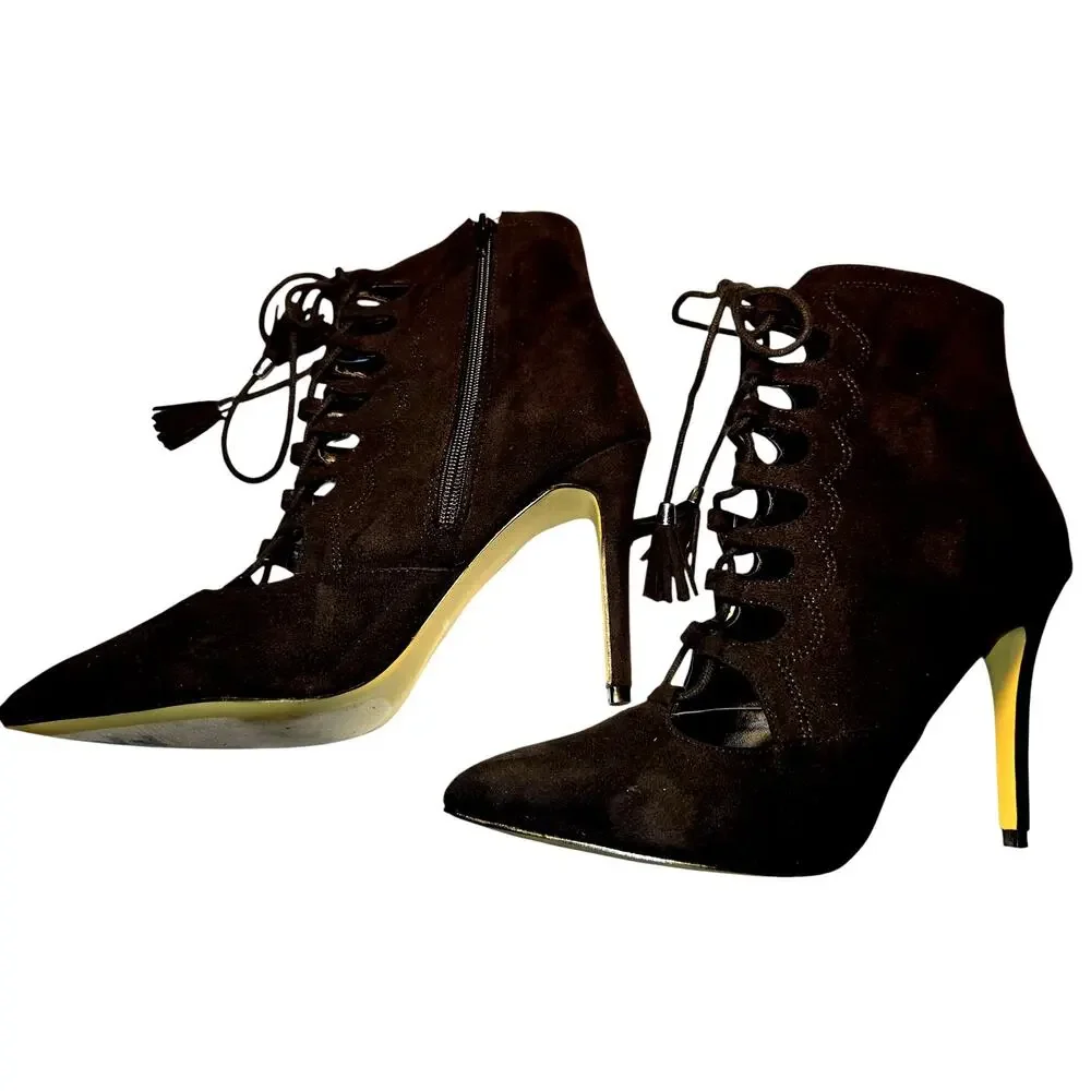 Zigisoho Black Women's Suede 4 Inch High Heel Ankle Boot Stiletto Pumps  Shoes