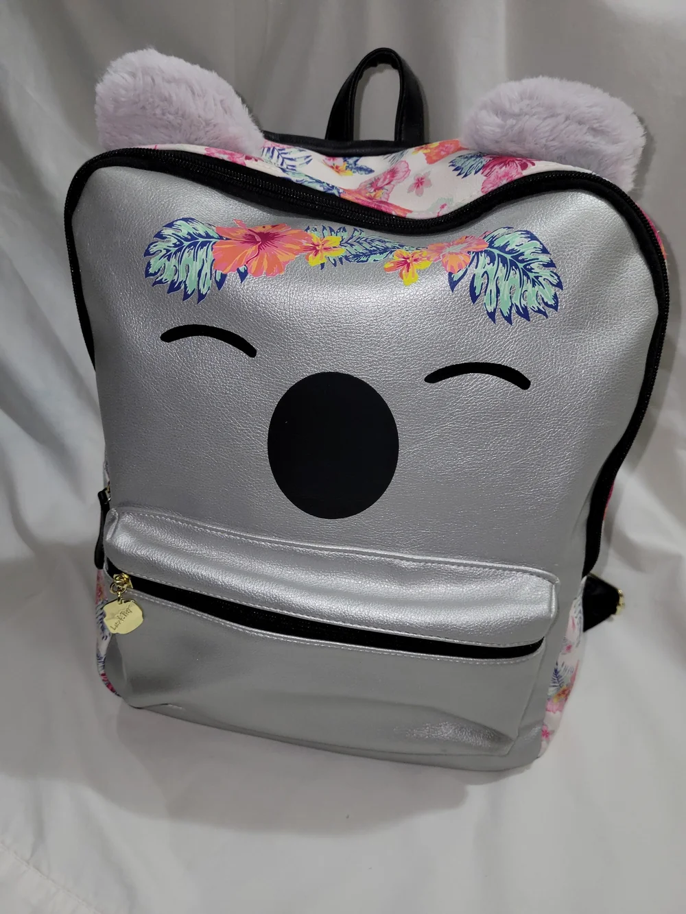 Betsy Johnson Silver Koala Backpack with Floral Accent