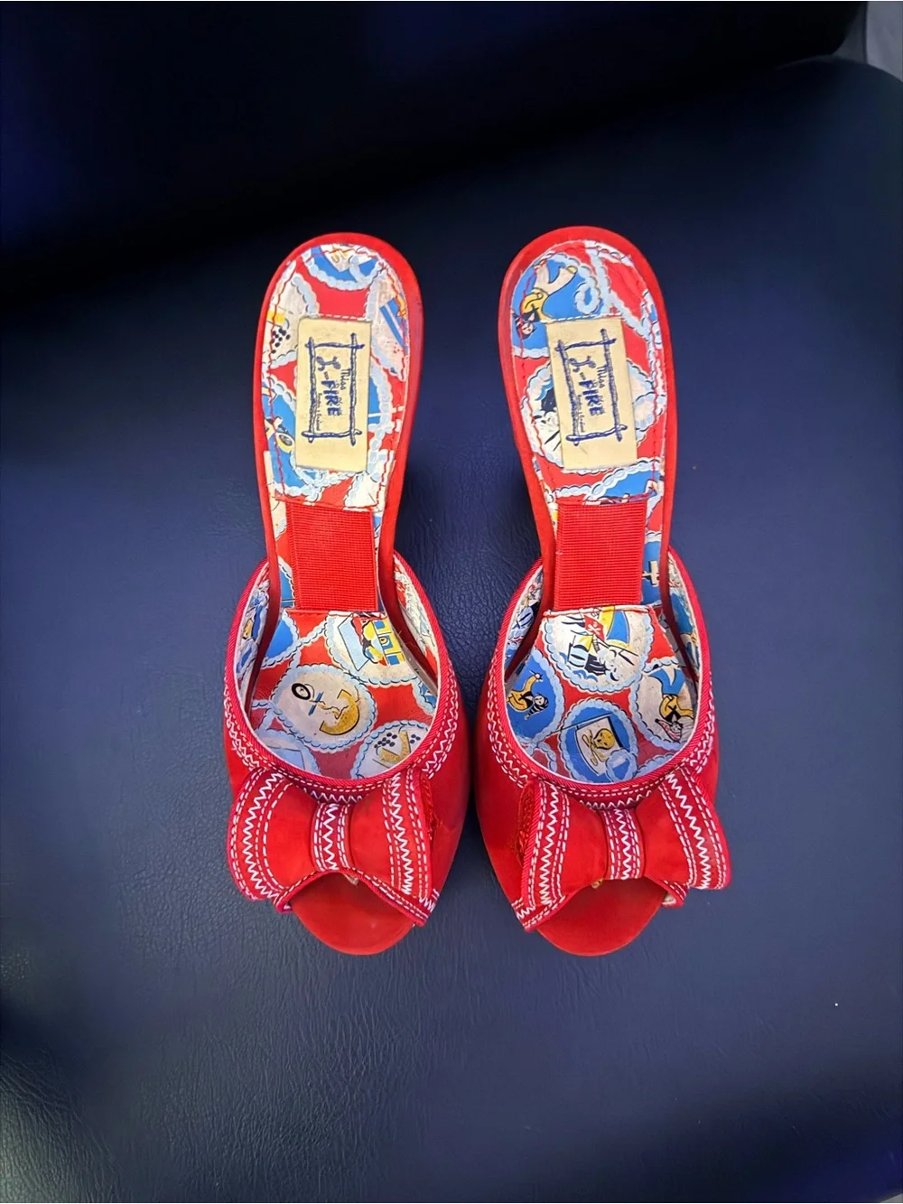 Miss L Fire - Red Open-Toe Bow Heeled Mules