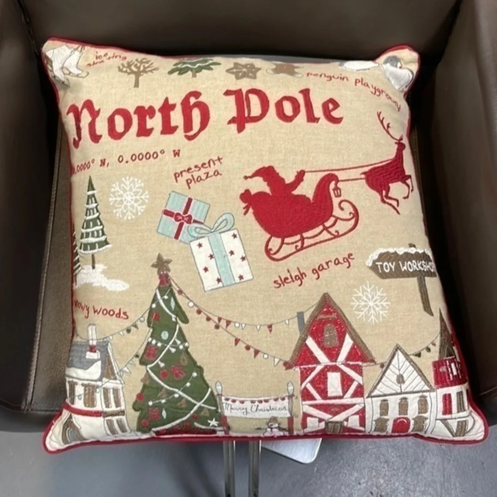 North Pole Christmas feather pillow