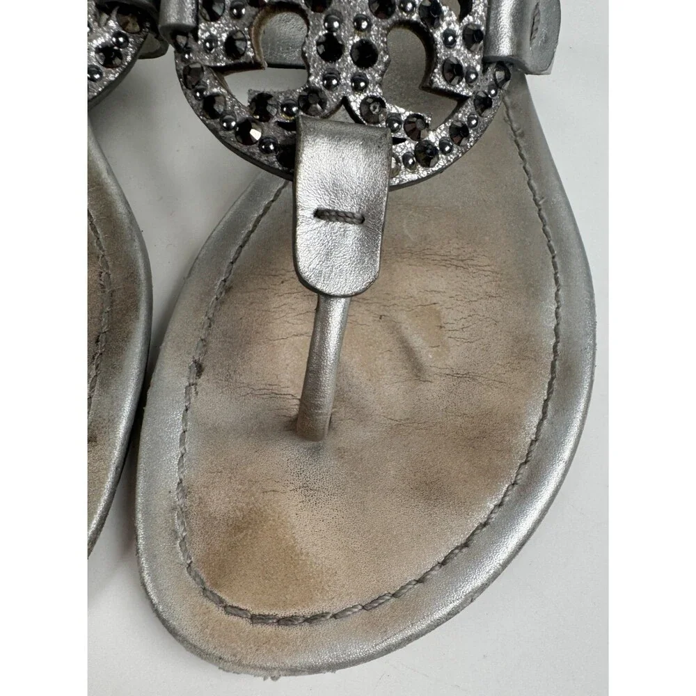 Tory Burch Miller Embellished Silver Women's Sandals Size US 10