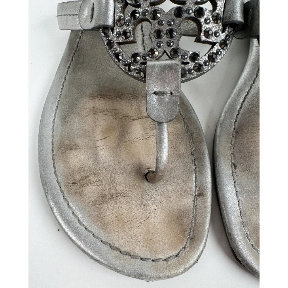 Tory Burch Miller Embellished Silver Women's Sandals Size US 10