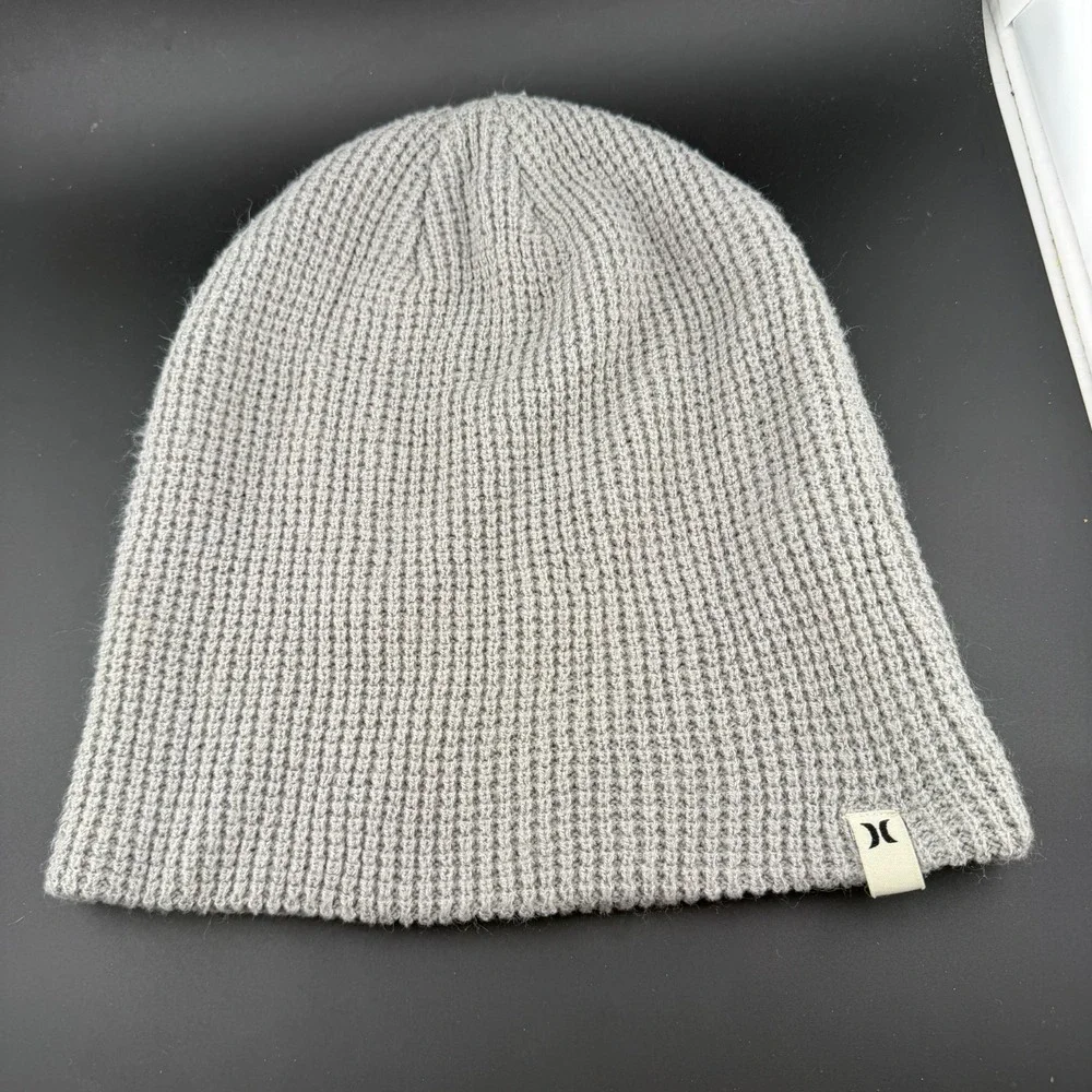 Hurley San Clemente Beanie Hat Mens One Size Light Gray Knit Acrylic Winter