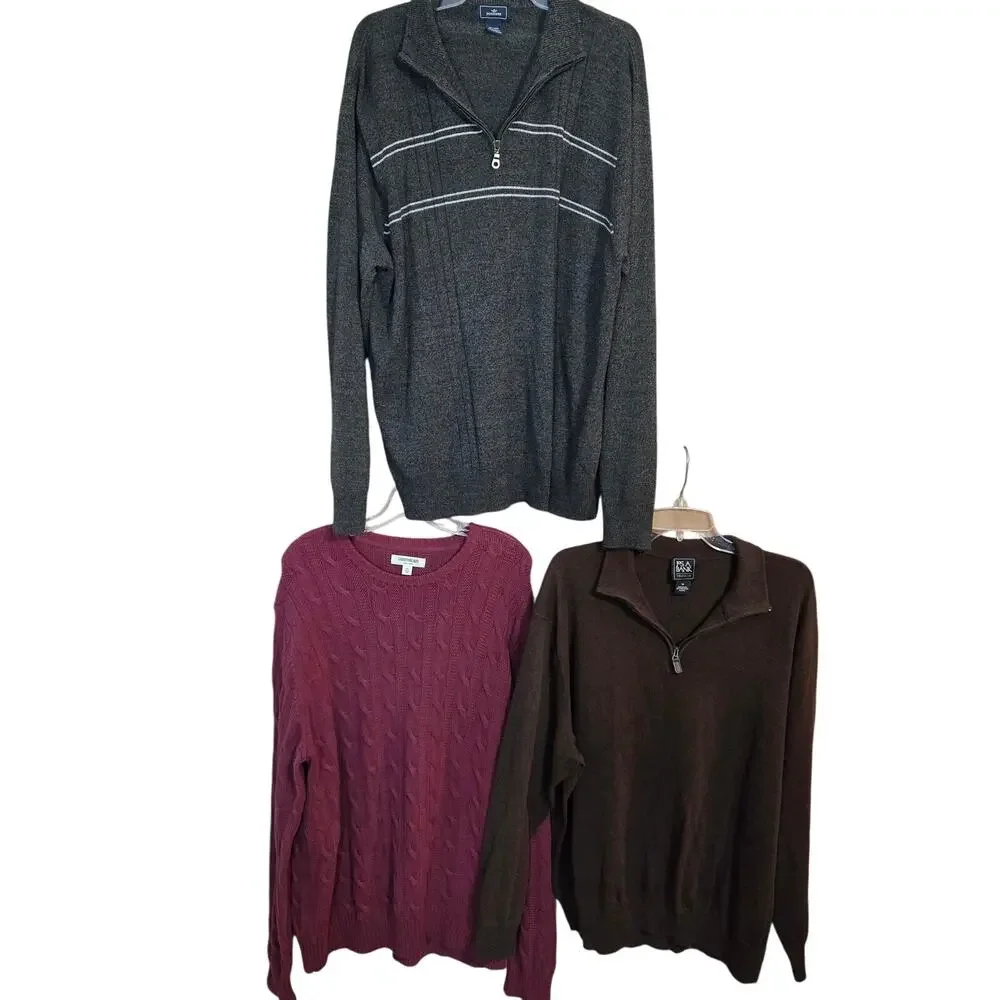 Mens 2X Sweaters Pullovers Cardigans Vests Wholesale Bulk Lot of 3 50 52 2XL XXL