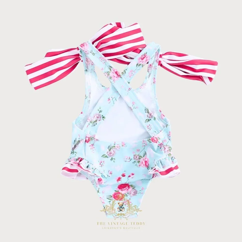 NWT Pretty Girls One-Piece Swimsuit Kids Swimwear Sweet Botanical Roses 18-24M