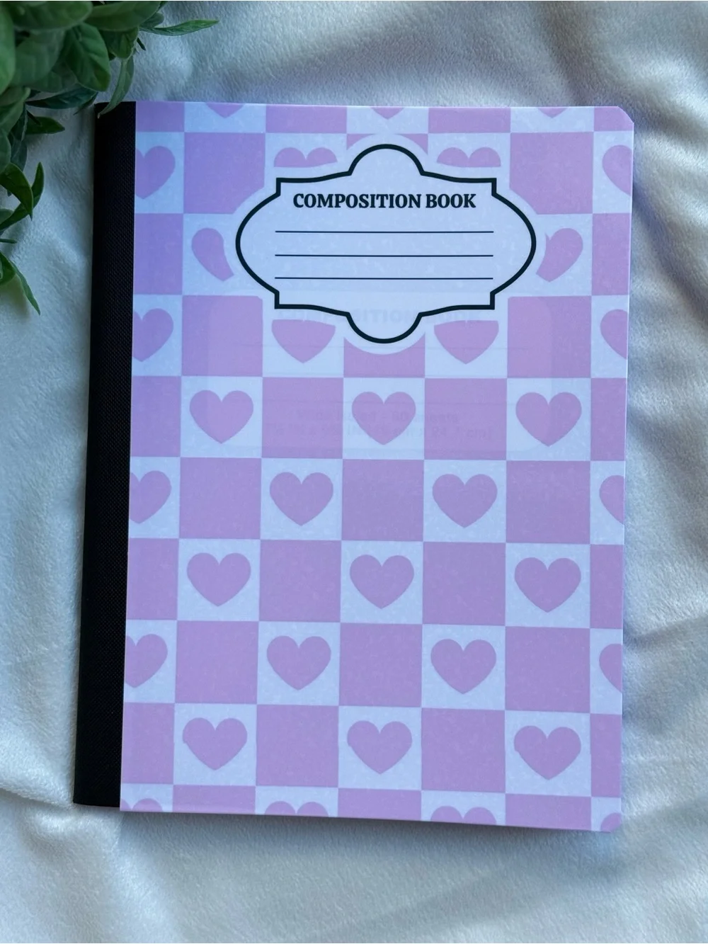 Composition Book Notebook - Pink Heart Checkered Design