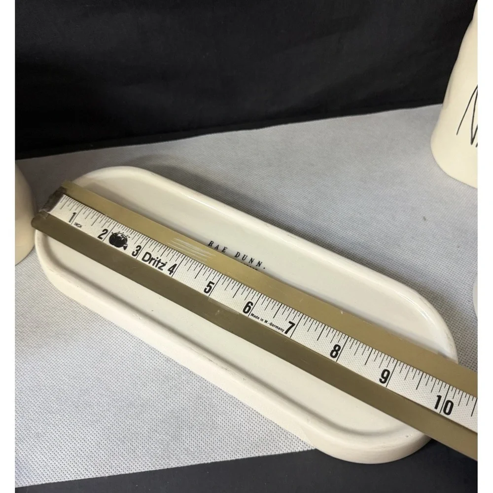 Rae Dunn FACE NAILS HAIR Cosmetic Holders Cup + Tray Long Skinny Letter Font