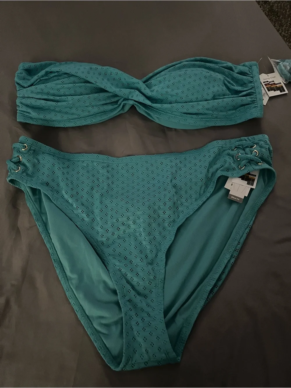 Time and Tru Teal Bandeau Crochet Bikini Set sz 2X 20-22