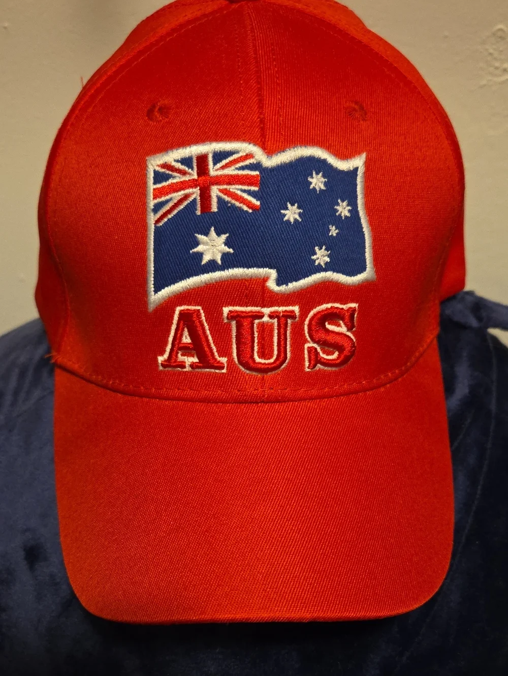 Red AUS Baseball Cap with Australian Flag Embroidery