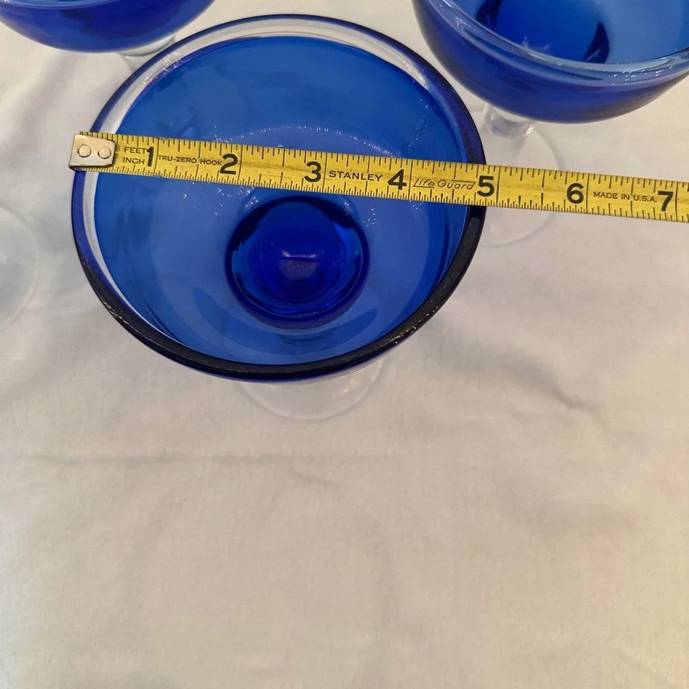Vintage Margarita Glasses Set of 4 Cobalt Blue Clear Bubble Stem Excellent MCM
