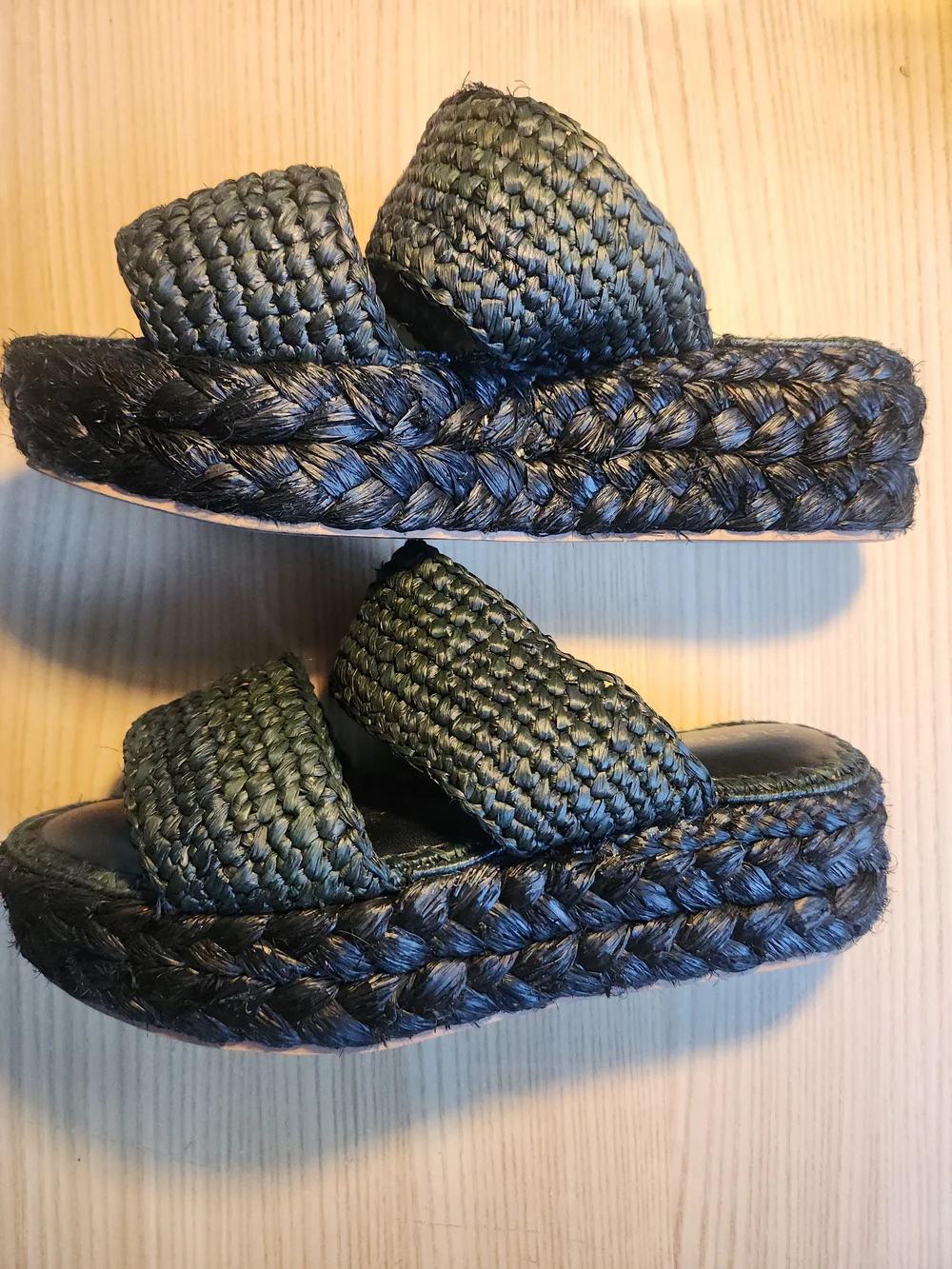 Robert Clergerie Black Raffia Platform Slides