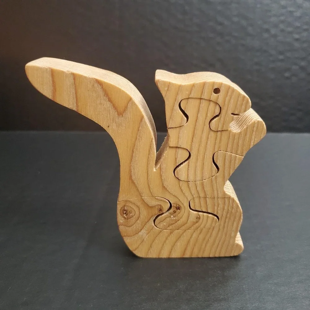 Vintage Wood Squirrel Puzzle Handcut 4 Piece Jigsaw Desk Mantle‎ Decoration