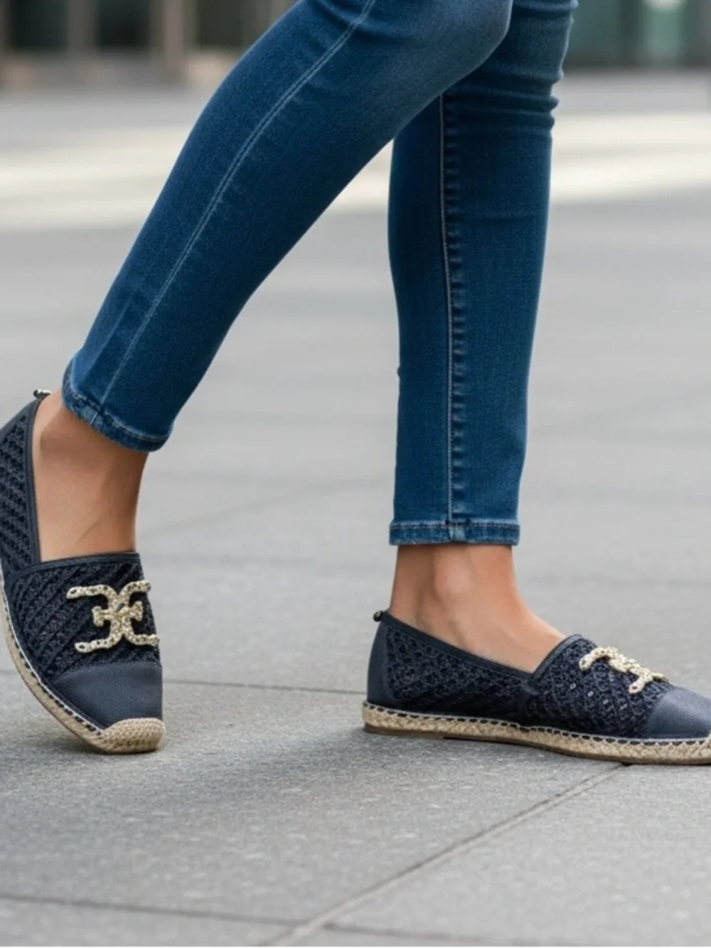 Sam Edelman Kiara Navy and Gold Emblem Espadrilles size 11