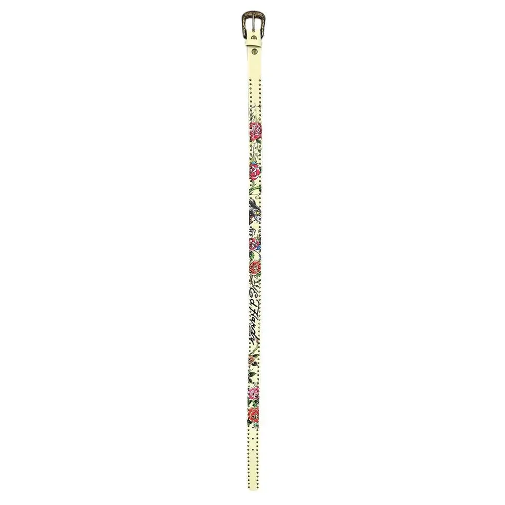 Ed Hardy Women's Rivet Studded Printed Cream Belt