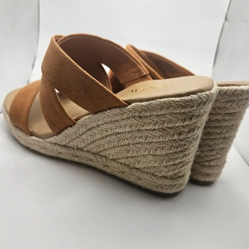 J.Crew Wide-Strap Espadrille Mule Wedges Size 6 2024 NWOT Brown and Rafia