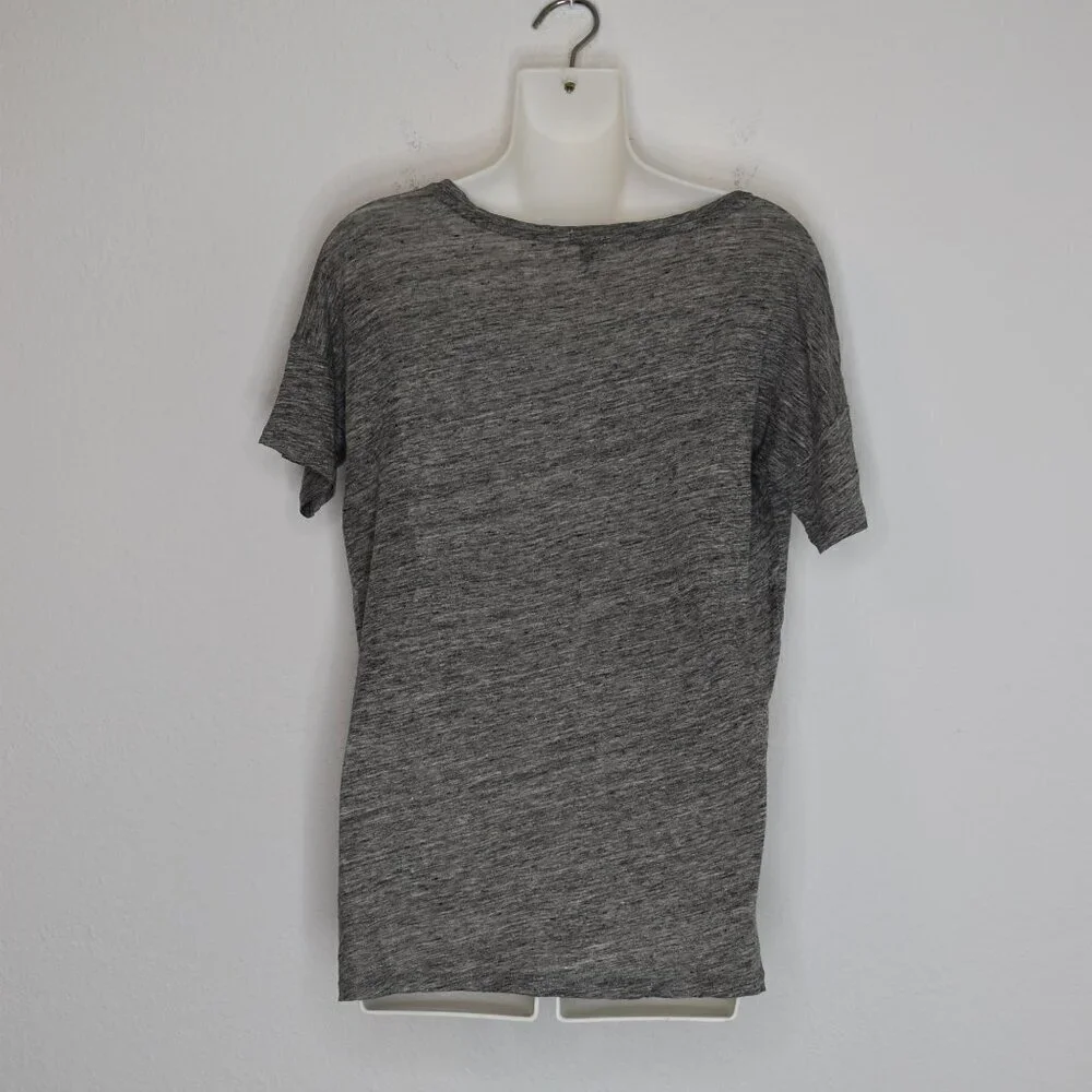 J Crew 100% Linen Graphic Tee Sz XS Tres Bien Relaxed Fit Slouchy Boho Beachy