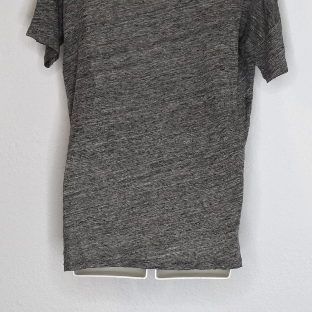 J Crew 100% Linen Graphic Tee Sz XS Tres Bien Relaxed Fit Slouchy Boho Beachy