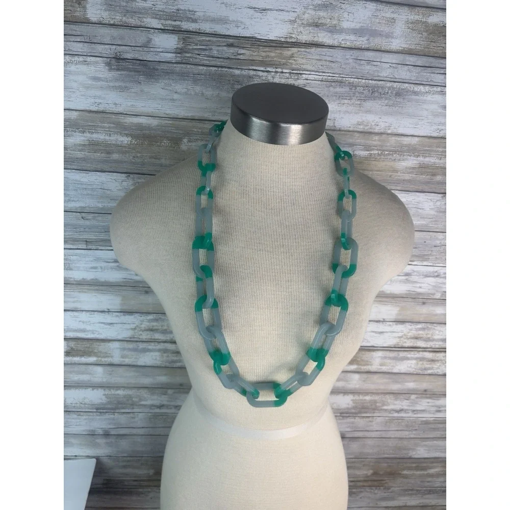 J. Crew Chunky Link Chain Necklace Opaque Blue Green Resin Statement