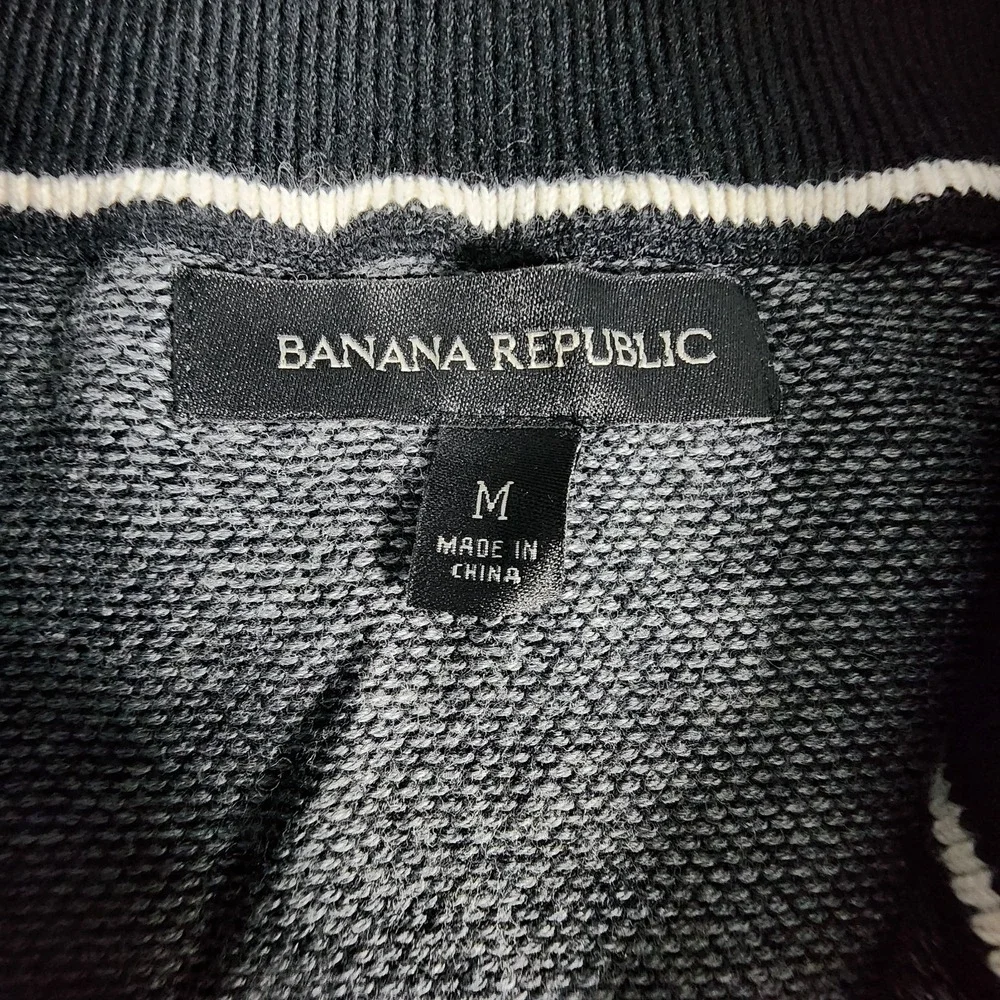 Banana Republic Men's Size M 1/4 Zip Sweater Silk Blended Dark Gray & White‎