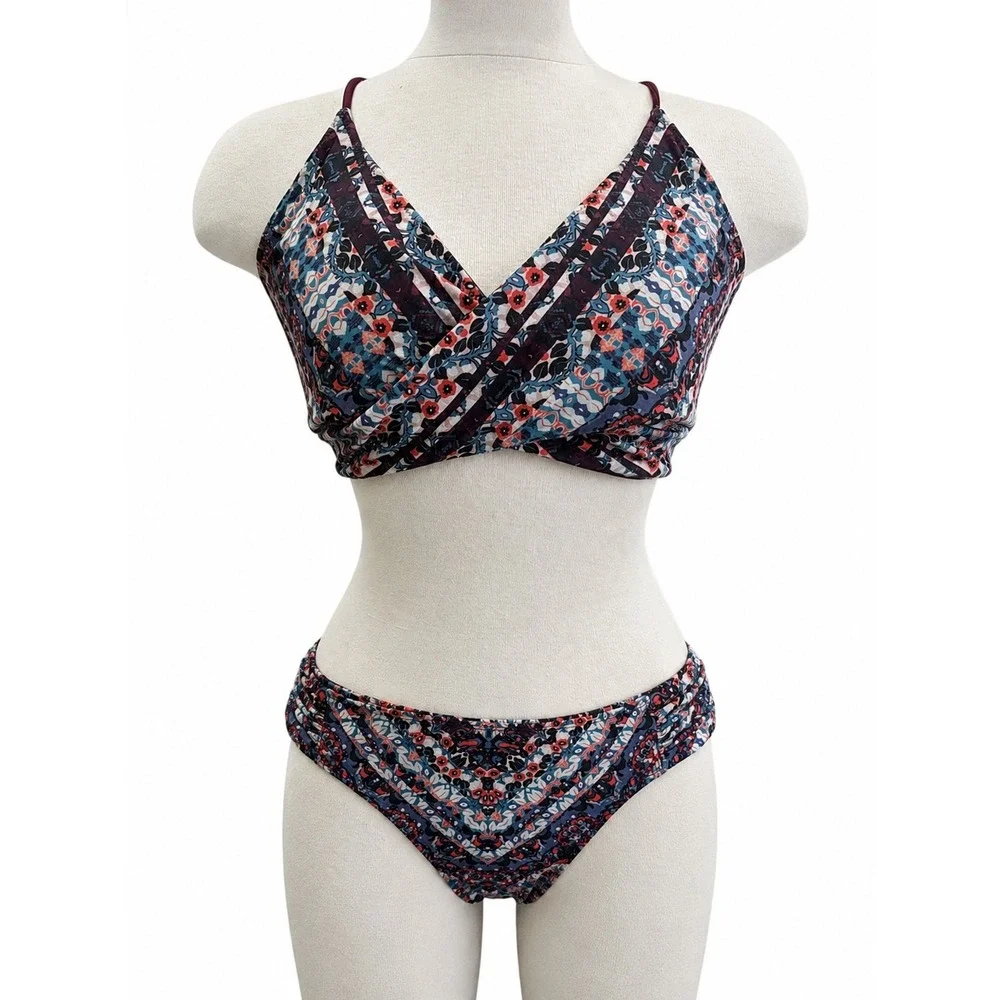 Athleta Marrakesh Twister Bikini Set Boho Geo Print Swim Suit Beach‎ Resort XL