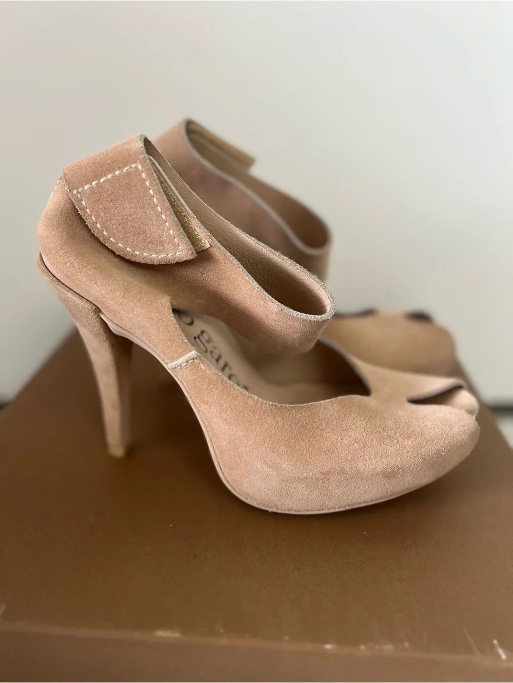 Pedro Garcia‎ Blush Tank Suede Peep-Toe Ankle-Strap Heels