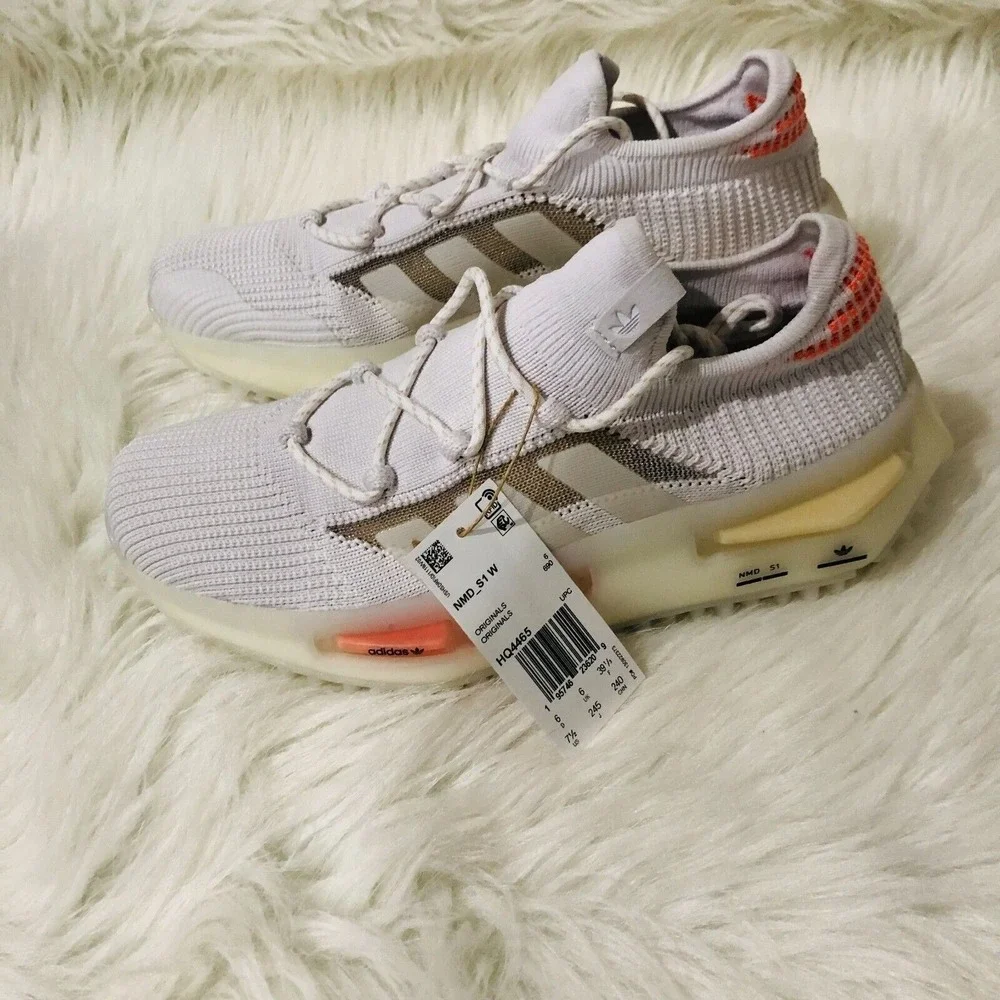Adidas NMD_S1 W White‎ Orange Tan Primeknit Sneakers HQ4465 Womens 7.5 NEW