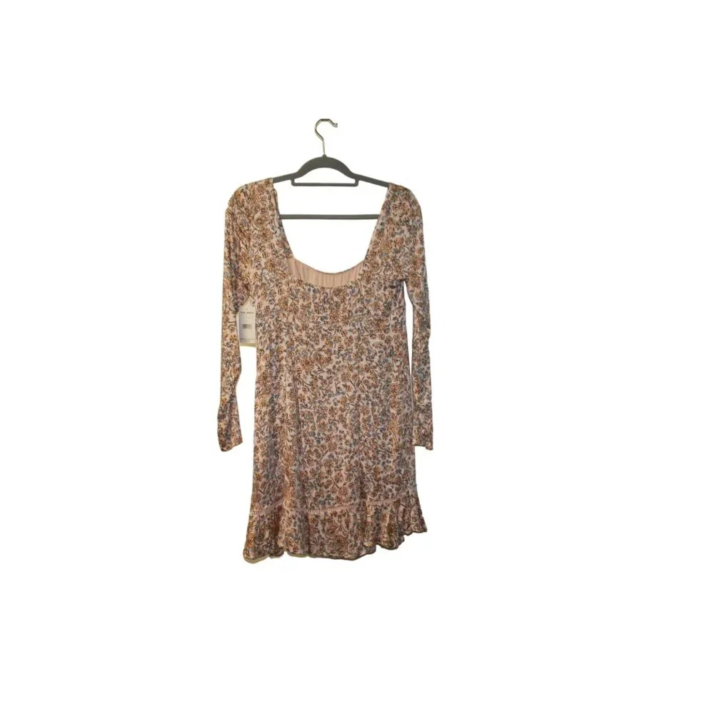 Free People BOHEME MINI DRESS Women Size 8‎ Dress Beige Yellow Floral NWT $128