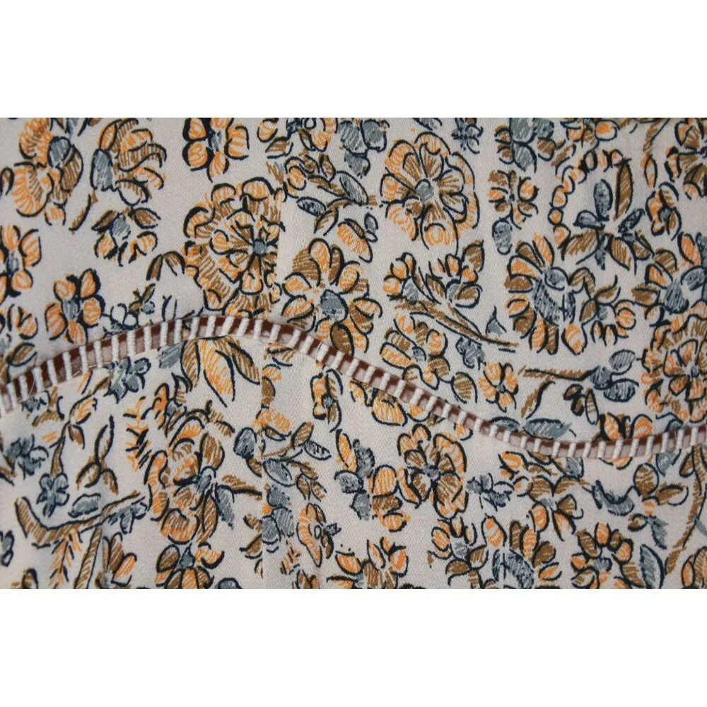 Free People BOHEME MINI DRESS Women Size 8‎ Dress Beige Yellow Floral NWT $128