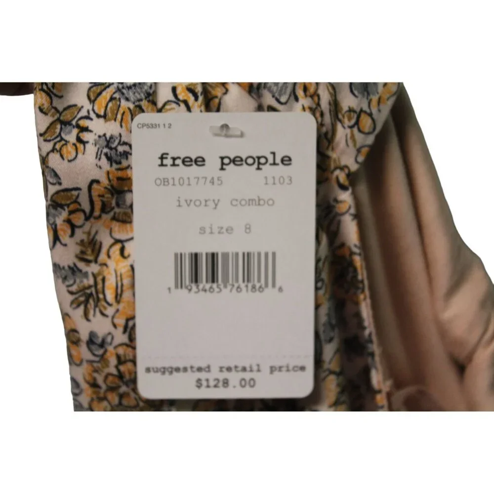 Free People BOHEME MINI DRESS Women Size 8‎ Dress Beige Yellow Floral NWT $128