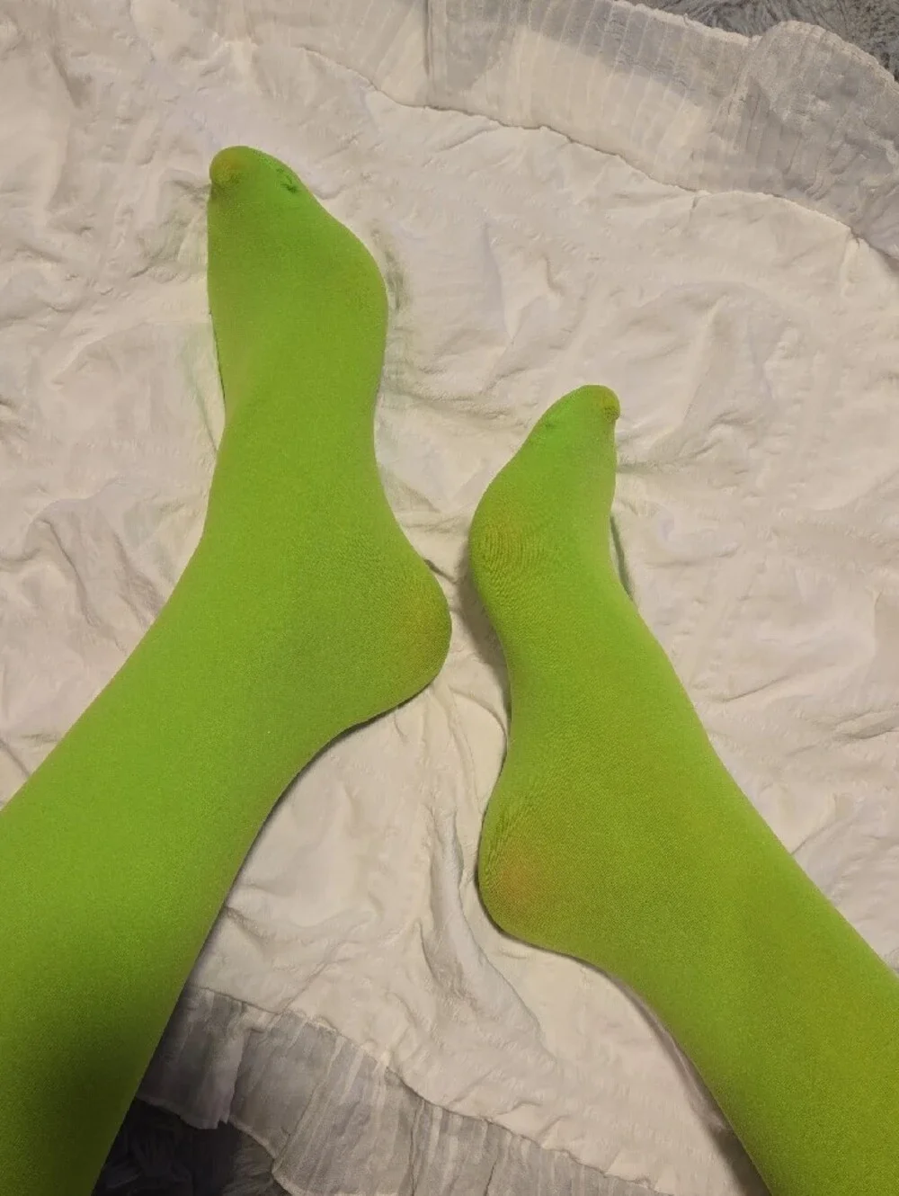 Bright Lime Green Opaque Nylons Knee High Tights